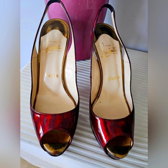 Louboutin Prive Patent leather (bronze & red) - Picture 3 of 13